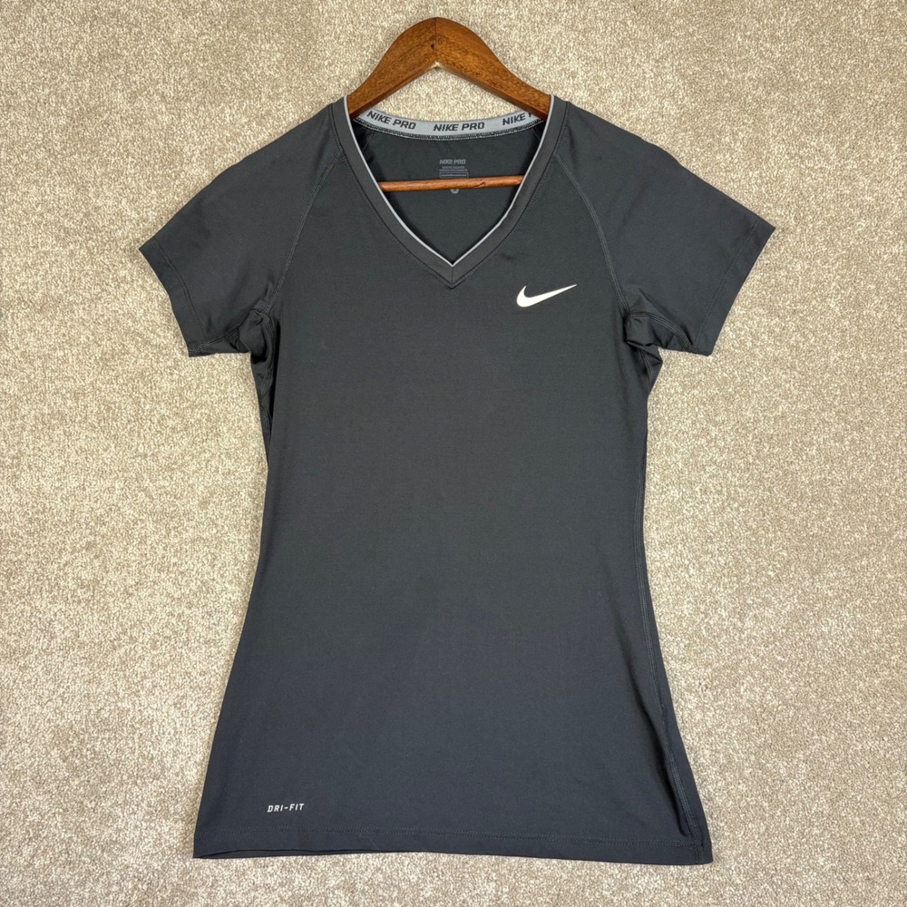 Nike Pro Dri-FIT V-Neck Short Sleeve Training Shirt Black Women Small